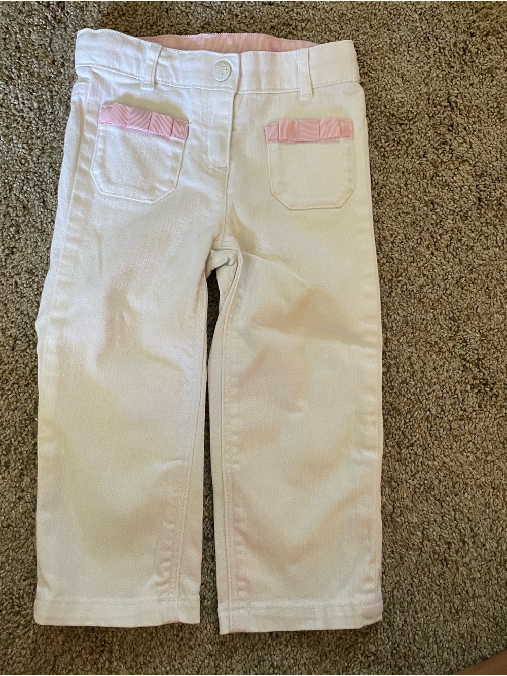 Jacadi Paris White Girls' Jeans with Pink Pocket Trim